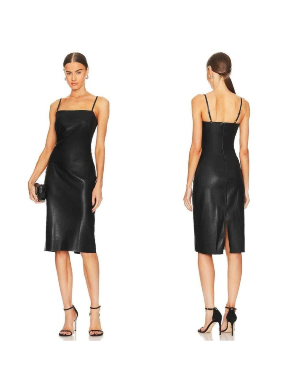 L'AGENCE Dream Vegan Faux Leather Midi Dress in Black NWT Size 2